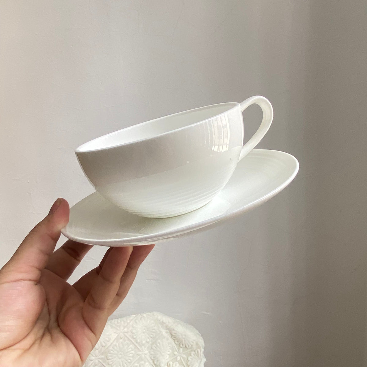 White Ribbed Cup and Saucer
