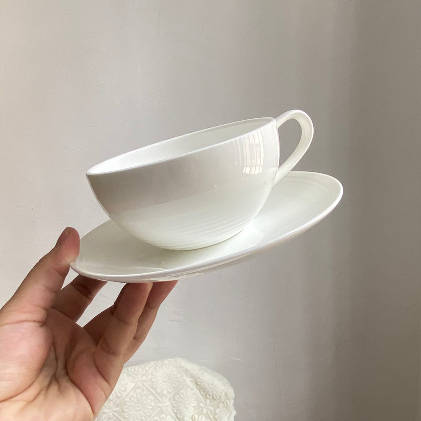 White Ribbed Cup and Saucer - product view 1