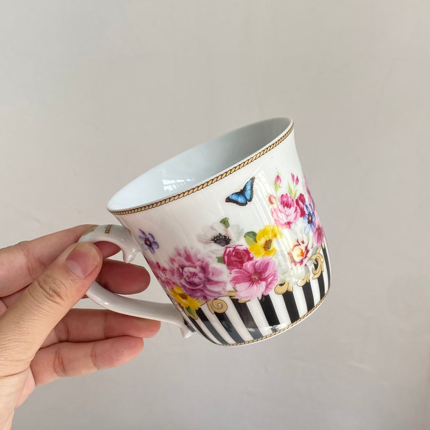 Black Stripe Floral Cup