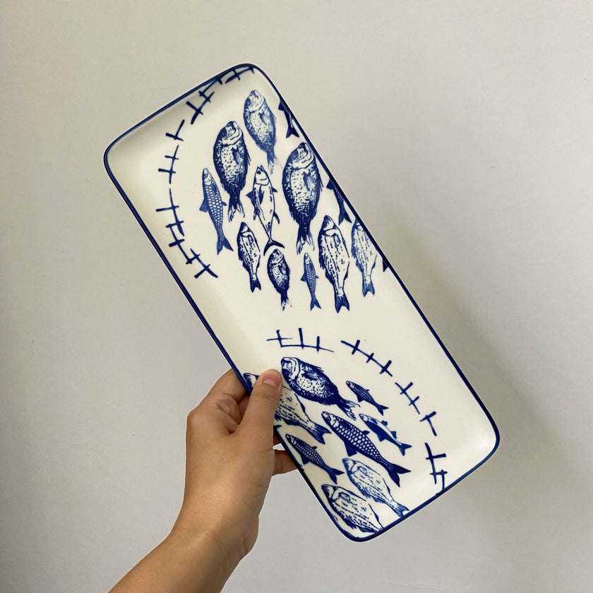 Blue Rectangular Serving Platter - product view 1