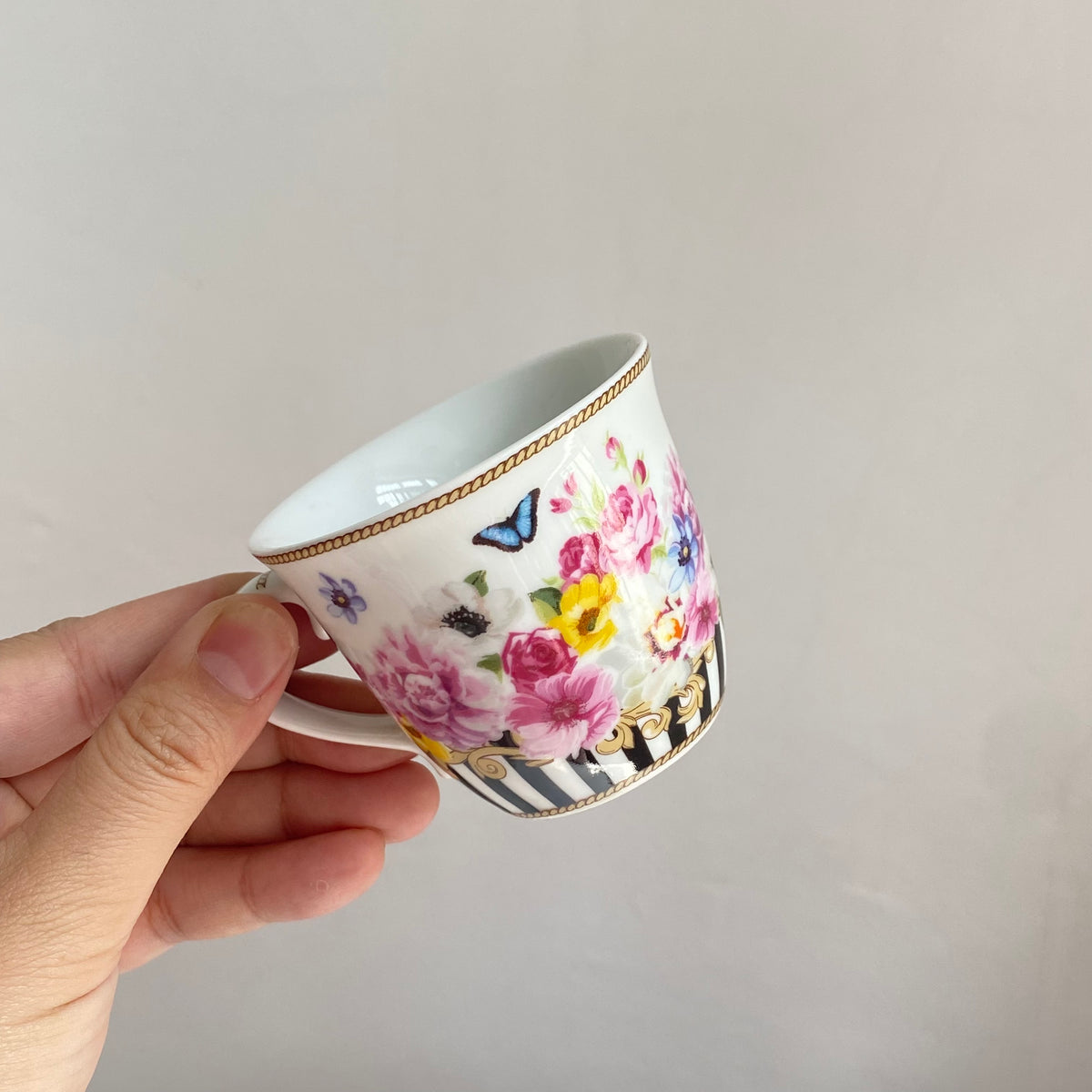 Black Stripe Floral Cup