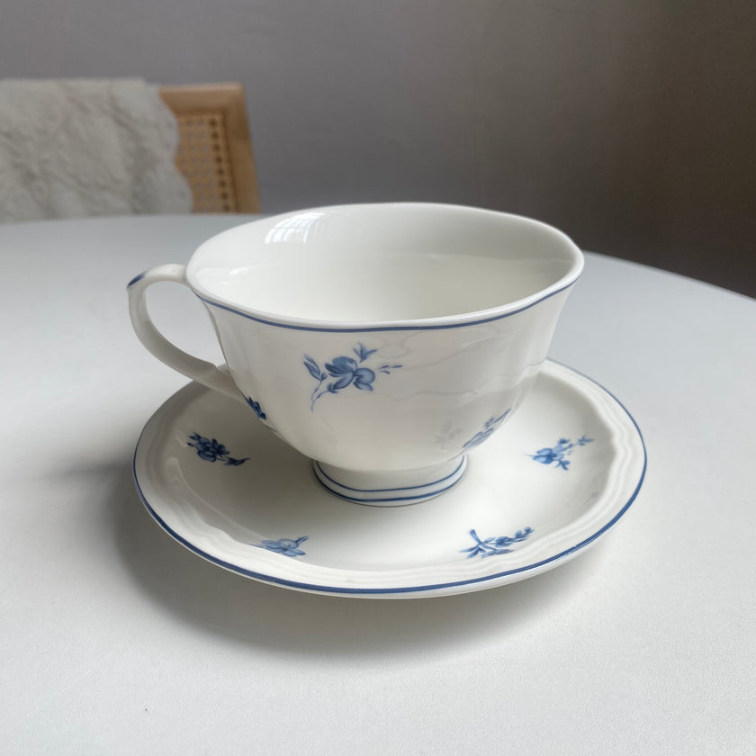 Blue and White Wide Rim Cup and Saucer - product view 1