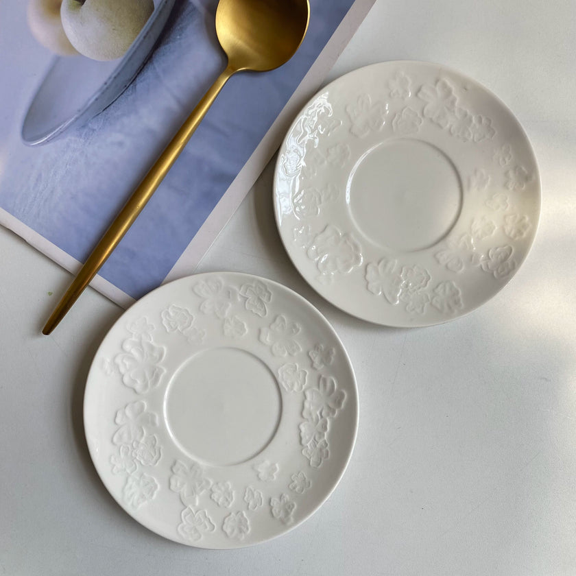 White Floral Relief Small Dish