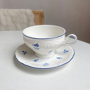 Blue and White Wide Rim Cup and Saucer