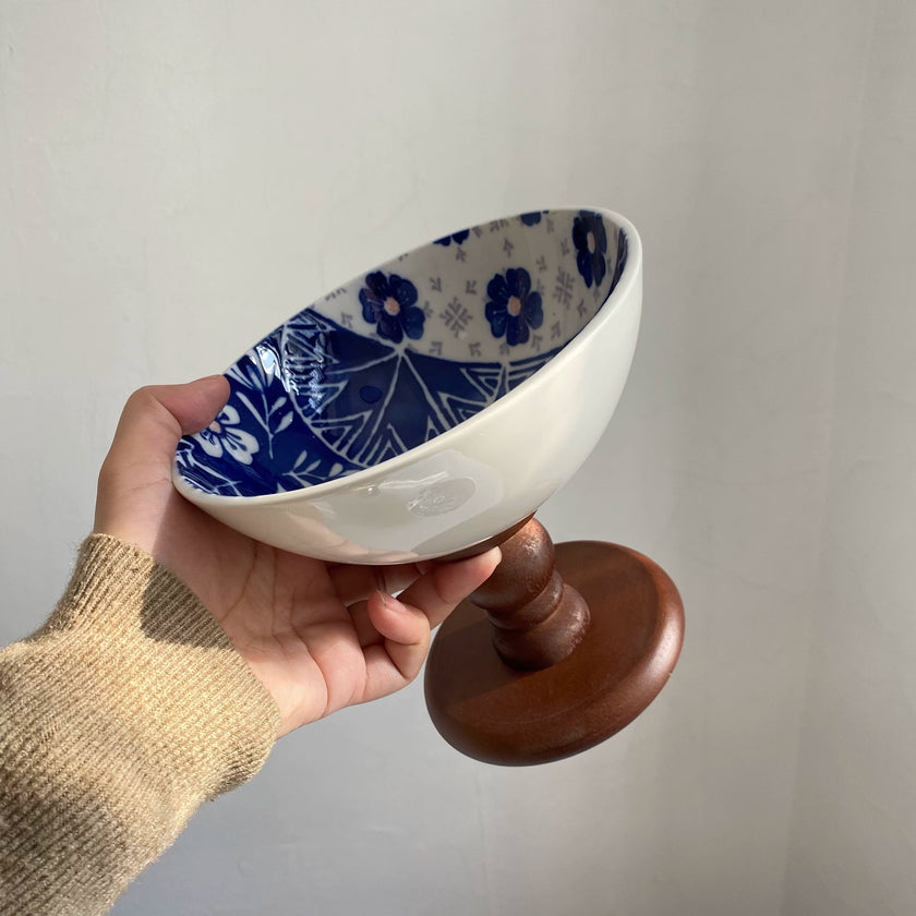 Blue Two Tone Footed Bowl - product view 1