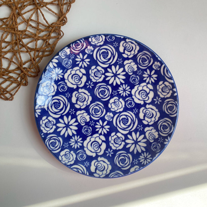 Blue Floral Scallop Plate