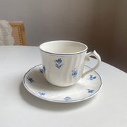 Blue and White Wide Rim Cup and Saucer