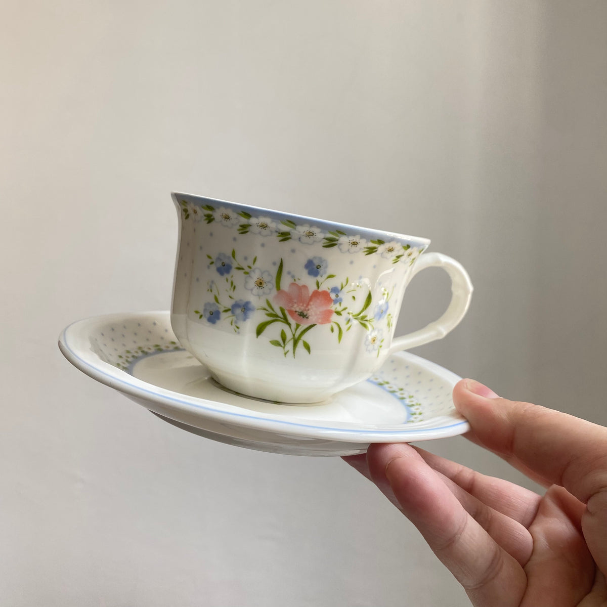 Blue Rim Poppy Cup and Saucer