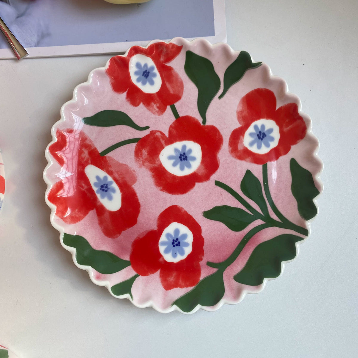 Red Floral Dinner Plate